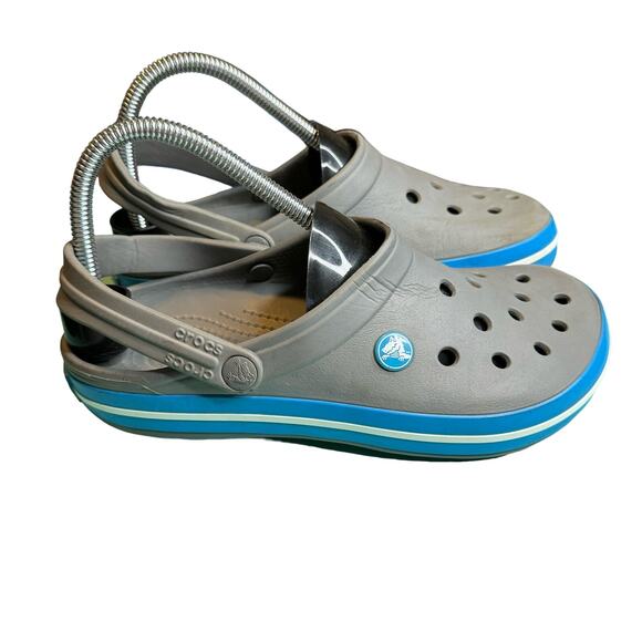 Crocs Crocband Gray & Blue Slide On Clogs Men Size 6 Women Size 8 - Picture 4 of 7